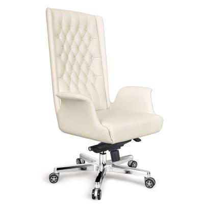 China Height Adjustable Mechanism Office (Height) White Leather Managers Padded Arm Boss Chair for sale