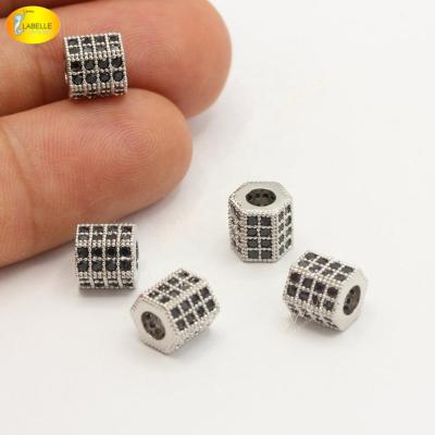 China Jewelry Findings CZ Micro Pave Spacer Beads Hexagon Micro Pave Tube Beads For CZ Pave Beads Jewelry Making Brass Micro Pave Beads for sale