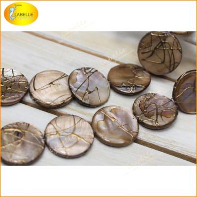 China 100% natural color as per photo volume strands pearlescent beads coin sell beads round striped gold for sale