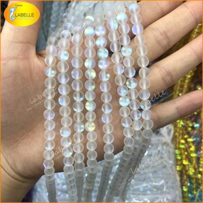 China 6mm Mermaid Glass Beads Rainbow Moonstone Frosted Iridescent Glowing Glowing Synthetic Beads Strand for sale