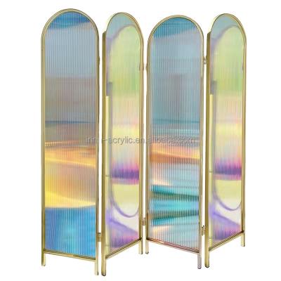 China Nordic Colorful Decorative Rainbow Privacy Huiermei Style Removable Portable Variable Color Laser Cut Acrylic Room Dividers Screen for sale