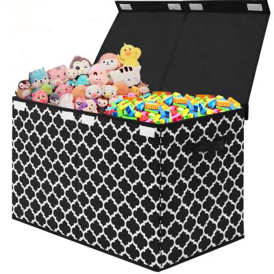 China Amazon Viable Hot Selling Child's Toy Storage Box Non-woven Fabric Toy Storage Chest With Lid And Handles for sale