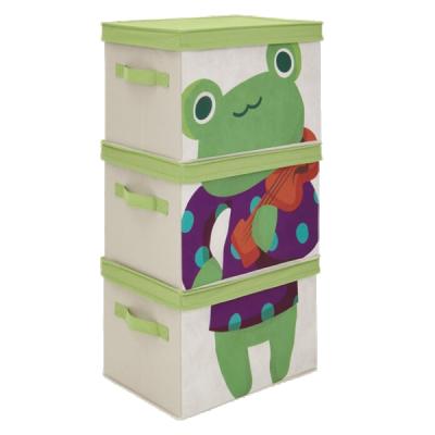 China Suitable for home frog printed non-woven Toy Storage Box set, stackable cardboard storage box for sale