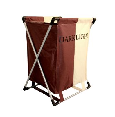 China Double Foldable Home Laundry Hamper Waterproof Bags Folding 2 Sections Clothes Dirty Laundry Hamper for sale