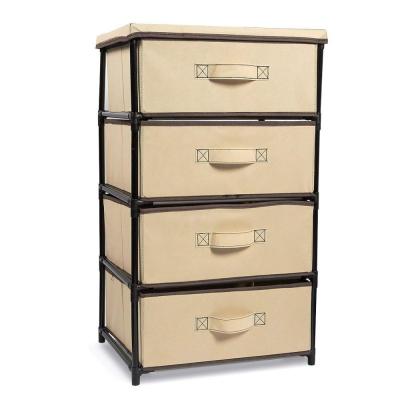 China Sustainable MDF Furniture Wooden Top Dresser Vertical Storage Tower With 4 Easy Pull Cloth Drawers for sale