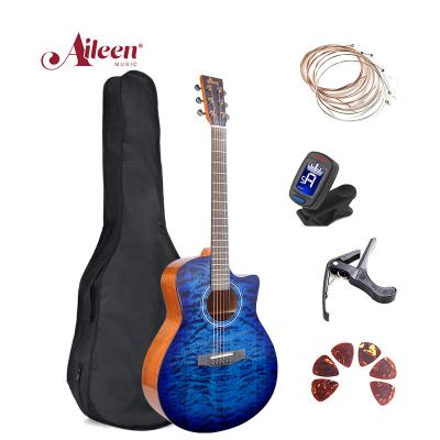 China Acoustic Guitar 41 Inch OEM Splice Cutaway Guitars Solid Blue Color Acoustic Guitar Top Instruments (AFM17DTC-GA-G) for sale