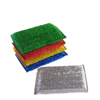 China Sustainable Customized Color Dish Scrub Pad Esponja PET Wire Scrub Sponge With Metal Net for sale