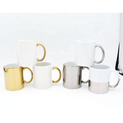 China Sustainable New Design 11oz Sublimation Plating Metallic Gold And Silver Mug for sale