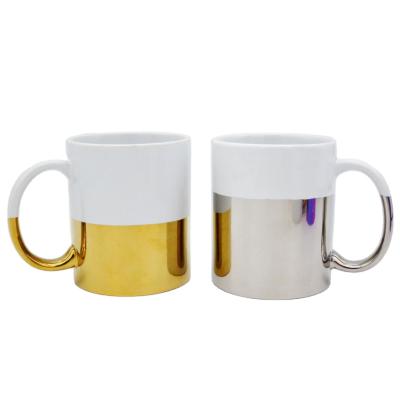 China Ceramic Viable Wholesale Custom Logo Electroplate Silver Color/Gold/Light Mirror Gold Plated Silver Coffee Mug for sale