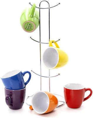 China Sustainable sets of 6 stackable coffee cups with stand, espresso cups with stand, ceramic latte mug for sale