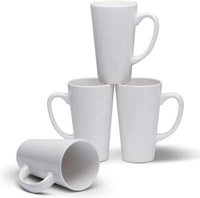 China 16 Ounce Color V Shape Viable Large White Stoneware Ceramic Coffee Mugs With Handle for sale