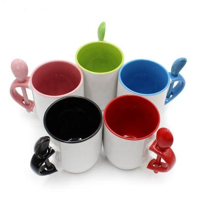 China Different Manufacturer OEM Color Viable Promotion Gifts Ceramic Maid Drink Mug In Belly Shape Cup With Spoon for sale