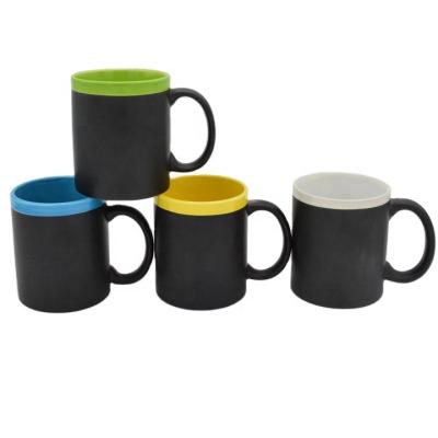 China Sustainable 11oz Matte Black Custom Logo Printing Ceramic Stoneware Chalk Mug for sale