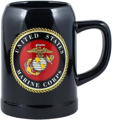 China Viable Stein 500ml Customized Logo Classic Black Mug With United States Marine Corps Print for sale