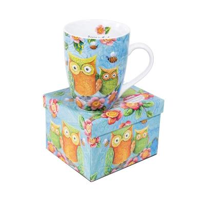 China Viable Wholesale High Quality Sublimation Custom 12oz Ceramic Mug Owl Pattern Water Coffee Stoneware Cup Mugs for sale