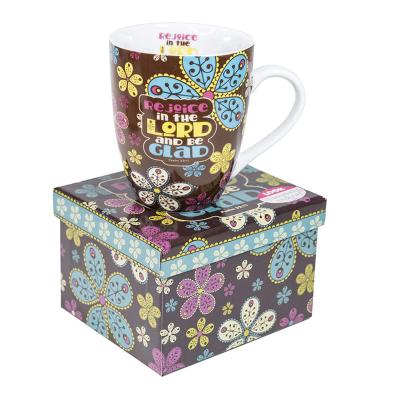 China 12 Ounce Flower And Leaf Pattern Ceramic Milk Mug Sustainable Coffee Mug Drinks for sale