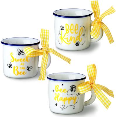 China Viable Promotional Art Ceramic Water Mug Custom Design Stoneware Ceramic Mug Coffee Mug Set With Bee Decal Print for sale