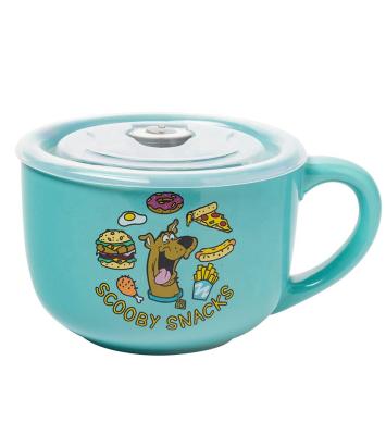 China Sustainable High Quality Products 24 oz Disney Design Ceramic Soup Mugs With Plastic Vented Lid for sale