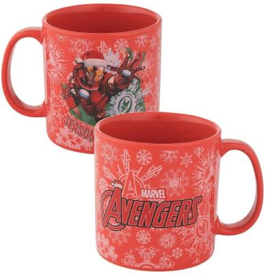 China Sustainable Promotional 20oz Printed Wonder Man Souvenir Ceramic Mug for sale