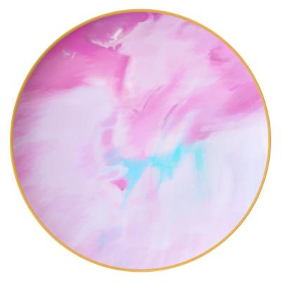 China Disposable Modern Marble Ceramic Charger Plates Round Rose Gold Rim Bone China Plate Chargers Wholesale for sale