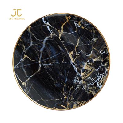 China JC Marble Dining Table Set Disposable Luxury Gold Rim Dinner Dishes Restaurant Charger Dishes for sale