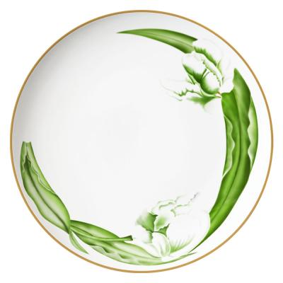 China JC Sustainable Tableware Green 10.5 Flora Dinner Set Dinner Plates Ceramic Dinner Dishes For Supply for sale