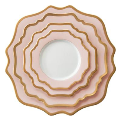 China Viable Wholesale Rose Gold Luxury Ceramic Dinner Dishes Sets Porcelain Dinnerware Sets For Wedding for sale