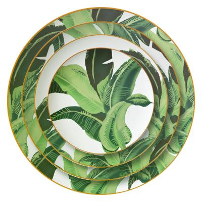 China JC Tableware Sustainable Banana Leaf Luxury Dinnerware Sets Bone China Dinner Set Ceramic Dinner Dishes for sale