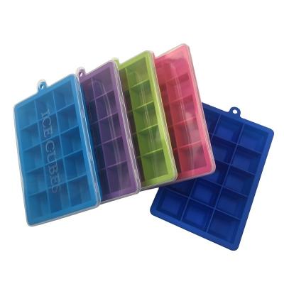 China 2020 New Arrivals 15 Grids Sustainable Ice Cube Molds With Lid Silicone Ice Cube Mold Custom OEM Tools for sale