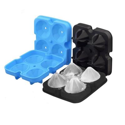 China 2020 Sustainable Popular Household Kitchen Tools 4 Cavities Silicone Diamond Square Ice Cube Mold Tray for sale