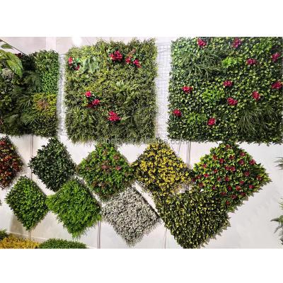 China Fashional Artificial Plants Grass Wall Artificial Hedges Artificial Plants Panels Flower Wall Plastic Green Artificial Grass Wall For Landscaping for sale