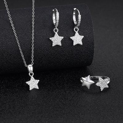 China Other Zircon jewelry, pentagonal star ring necklace, earrings, 3-piece set of s925 sterling silver stars, fashionable and personalized for sale