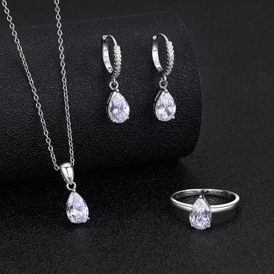 China Other 925 Sterling Silver Pendant Necklace Water Drop Zircon Inlaid Jewelry Set Women's Ring Earrings Customized Jewelry Earrings for sale