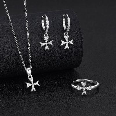 China Other High Quality Cross Jewelry Set Luxury 925 Sterling Silver Pendant Open Ring Women's Fashion Jewelry Party Gift Clover Earrings for sale