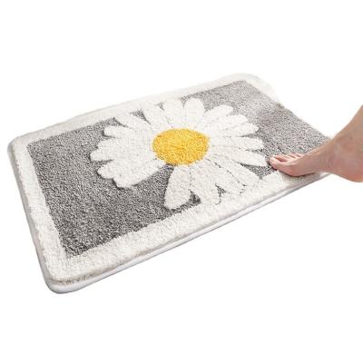 China Washable Little Daisy House Flocking Entrance Door Floor Mat Bathroom Non-slip Rug Absorbent Mat for sale