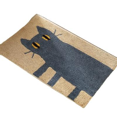 China Kitchen Washable Handmade Non-slip Mat Bathroom Door Entrance Cartoon Mat Floor Jacquard Cat Absorbent Mat for sale