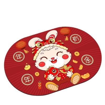 China Carpeted Door Mat Bathroom Foot Mat Non-slip Washable Diatom Mud Rabbit Floor Water-absorbing Mat New Year's Toilet for sale