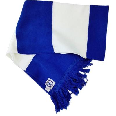 China Low MOQ Environmental Friendly New Style Strip Off Print Your Own Design Plush Scarf Blue And White Scarf for sale