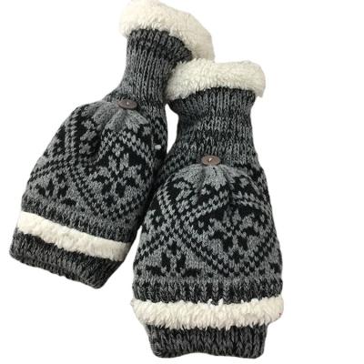 China Hot Selling High Quality Environment Friendly Jacquard Pattern Knitted Gloves Mitten Thickened Gloves With Fleece Inside for sale