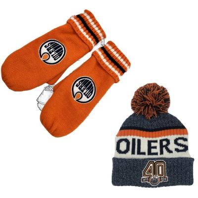 China Simple Hot Sale Football Team Fan Polar Fleece Inside Glove Scarf Winter Knitting Hat Beanie Set for sale