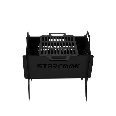 China Cast Iron Camping Portable Stocked BBQ Fire Pit Basket Fold Outdoor Charcoal BBQ Grills for sale