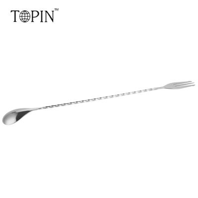 China Sustainable Classic Professional Design Stainless Steel Cocktail Mixer Bar Spoon With Fork In 12 Inches for sale