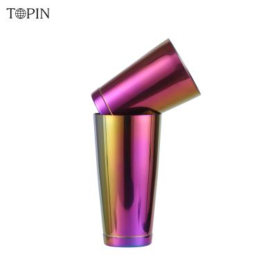 China Sustainable 17oz Rainbow Metal Cocktail Tin Stainless Steel Bar Iridescent Boston Shaker for sale