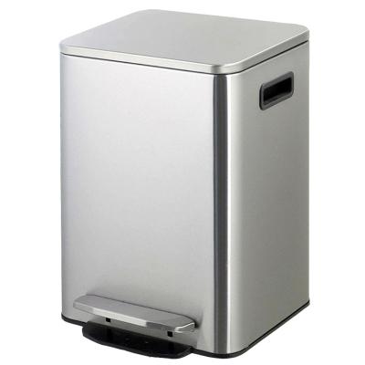 China Pressing square stainless steel type European trash can, quiet and slowdown, covered pedal type office living room, kitchen and household for sale