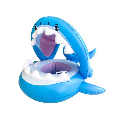 China Inflatable Infant Toddler Sunshade/Baby Seat Baby Shark Pool Float Tube Floaties With Canopy For Kids Aged 6-36 Months for sale