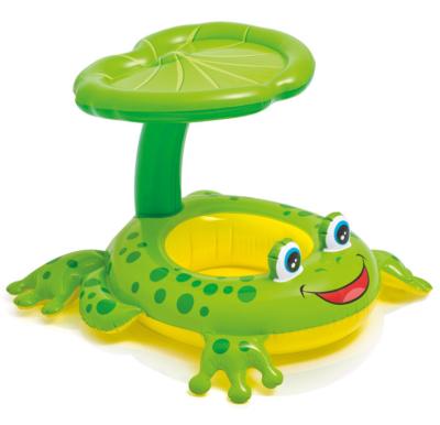 China 3Air Chambers Adorable Froggy Baby Float Tub with Sunshade Kiddie Swim Ring with 3 Charmbers and 2 Leg Holes for sale