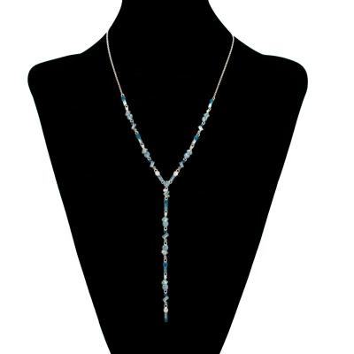 China Custom elegant multi glass paved pendant silver plated elegant blue stone necklace for sale