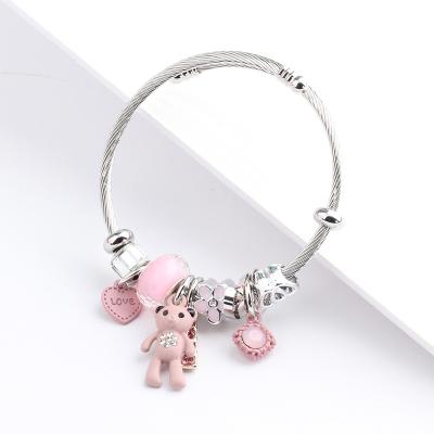 China DIY Charm Bracelet & Bangle with Bear Pendant Adjustable Chain Women Girl Party Wedding Jewelry for sale