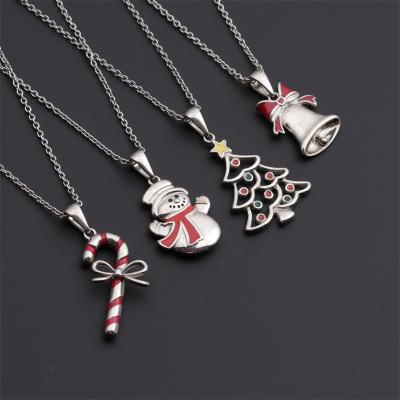 China European Stainless Steel Christmas Tree Bell Snowman Pendant Necklace for sale