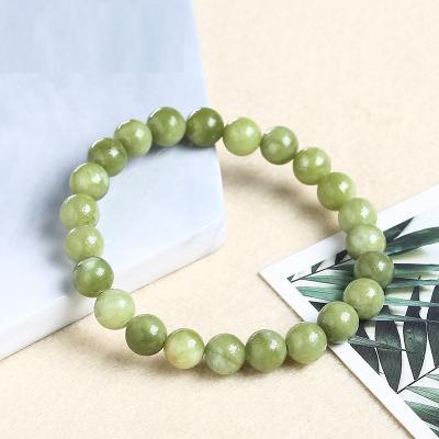 China Natural light green agate beaded stone bracelet single strand jade bracelet for women for sale